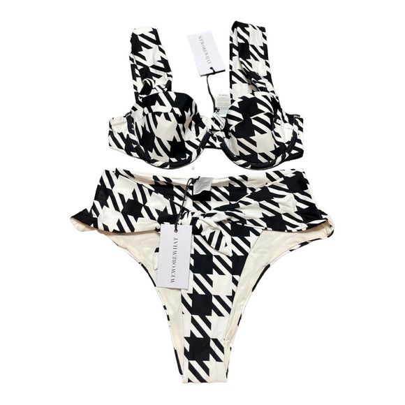 NWT WeWoreWhat Black White Houndstooth Bikini Claudia Top Riviera Bottom XS - Picture 2 of 13